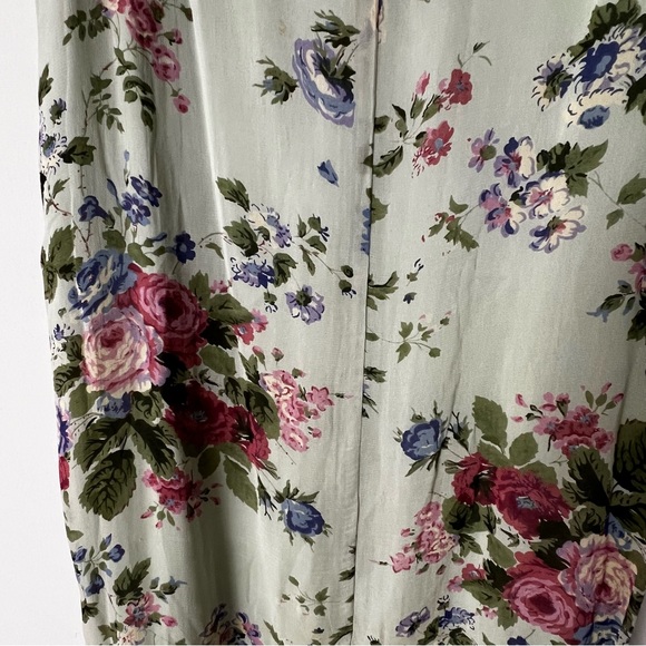 Vintage 90s Mint Floral Midi Dress with Side Slits - Picture 7 of 8